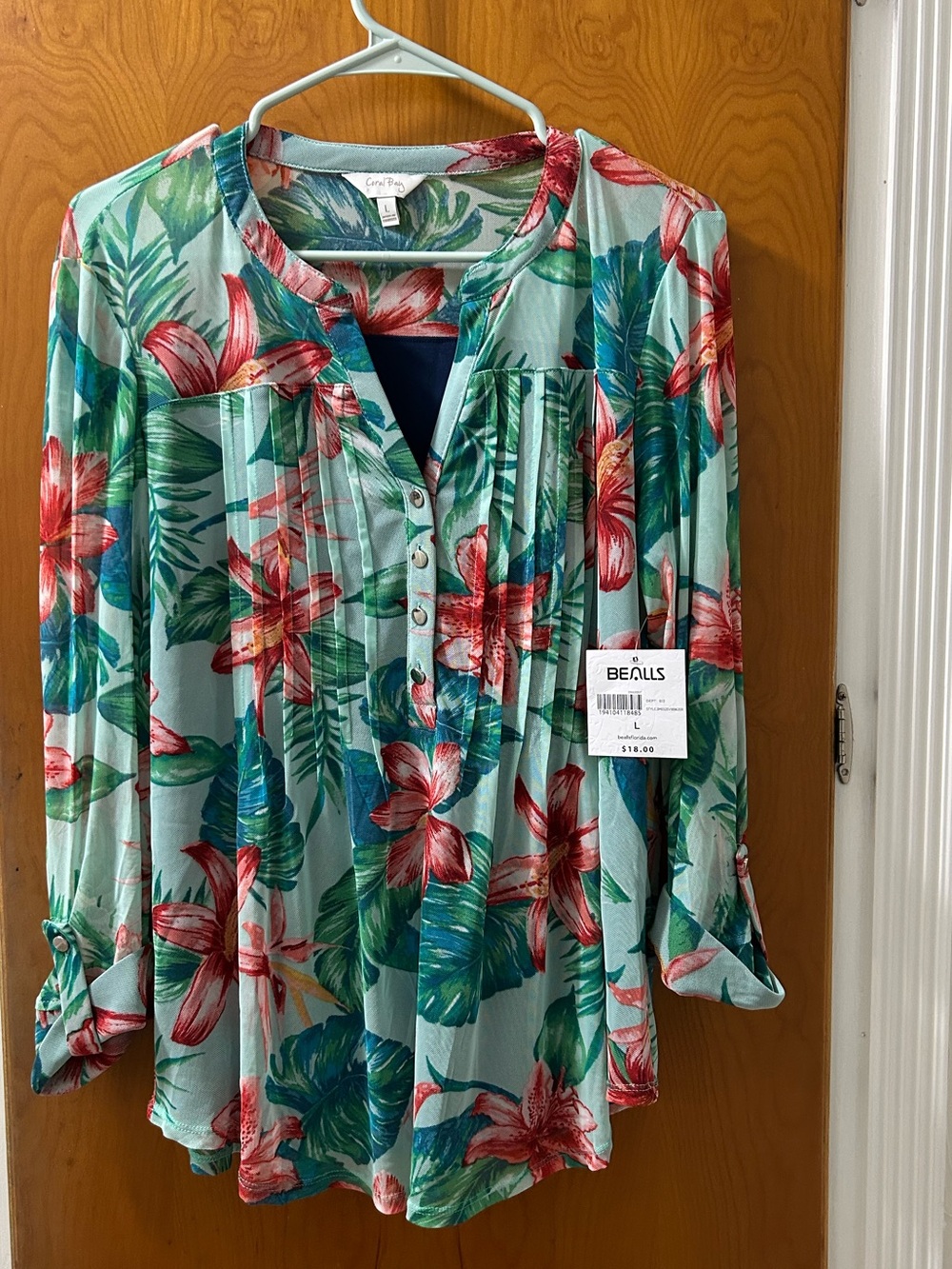 Coral Bay Floral Tunic Blouse in Aqua, Red, Green